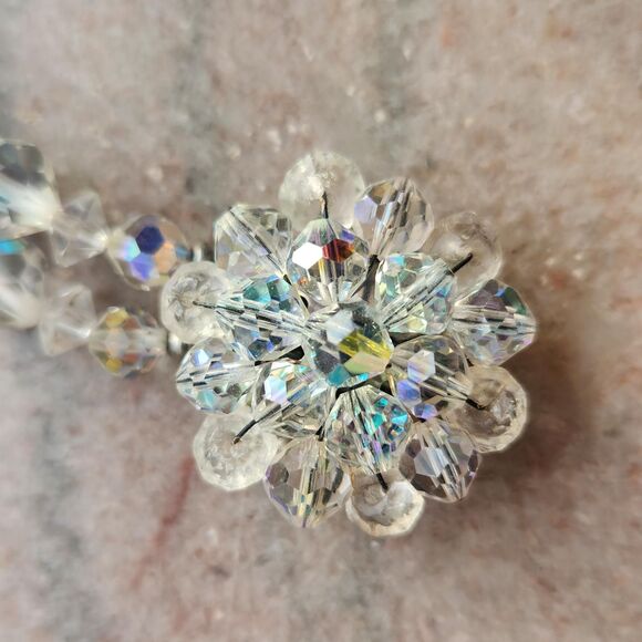 Bracelet & Dangle Earrings Set AB Crystal Bead Double Strand Wedding VTG Jewelry - Picture 8 of 13